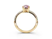 Solitaire Engagement Ring Setting for Fancy Pink Pear-Shaped Center with Multi-Row Pave Accents and Basket Head in Yellow Gold
