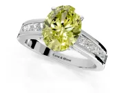 Solitaire Engagement Ring Setting for Fancy Yellow Oval Center with Princess Cut Channel Band and Prong Head in White Gold