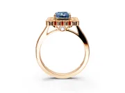 Cluster Halo Engagement Ring Setting for Fancy Blue Radiant Cut Center with Milgrain Bezel Accents and Prong Head in Rose Gold
