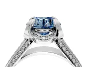 Solitaire Engagement Ring Setting for Fancy Blue Round Cut Center with Accented Split Shank and Prong Head in Platinum