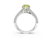 Solitaire Engagement Ring Setting for Fancy Yellow Cushion Cut Center with Milgrain-Framed Pave Band and Prong Head in Platinum