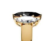 3 Stone Engagement Ring Setting for Fancy Black Marquise Center with Raised Basket Heads and Prong Head in Yellow Gold