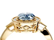 Halo Engagement Ring Setting for Fancy Blue Oval Center with Milgrain Rim, Pave Band and Prong Head in Yellow Gold