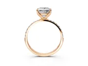 Solitaire Engagement Ring Setting for Princess Cut Center with Fine Pave Accents and Prong Head in Rose Gold