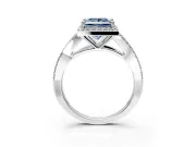Halo Engagement Ring Setting for Fancy Blue Princess Cut Center with Pave Split Shank and Prong Head in Sterling Silver