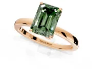 Solitaire Engagement Ring Setting for Fancy Green Emerald Cut Center with Thin Rounded Plain Band and Prong Head in Rose Gold