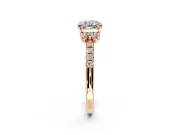Paired Accent Engagement Ring Setting for Cushion Cut Center with Pave Band and Prong Head in Rose Gold