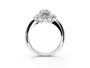 Small-Accent Cluster Halo Engagement Ring Setting for Radiant Cut Center with Plain Band and Prong Head in Sterling Silver