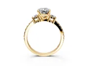 3 Stone Engagement Ring Setting for Radiant Cut Center with Round Cut Side Accents and Prong Head in Yellow Gold