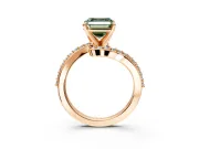Solitaire Engagement Ring Setting for Fancy Green Asscher Cut Center with Pave Bypass Swirl Band and Prong Head in Rose Gold