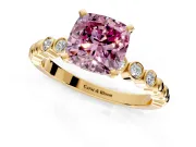 Solitaire Engagement Ring Setting for Fancy Pink Cushion Cut Center with Bezel-Dot Beaded Band and Prong Head in Yellow Gold
