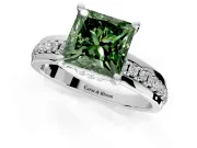 Solitaire Engagement Ring Setting for Fancy Green Princess Cut Center with Raised Channel Band and Prong Head in Platinum