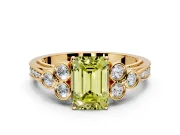 Cluster Engagement Ring Setting for Fancy Yellow Emerald Cut Center with Bezel Accent Clusters and Prong Head in Yellow Gold
