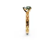 Solitaire Engagement Ring Setting for Fancy Green Heart-Shaped Center with Scrollwork Band and Prong Head in Yellow Gold