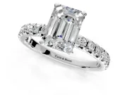 Solitaire Engagement Ring Setting for Emerald Cut Center with Large Accents and Prong Head in Platinum