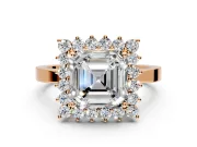 Starburst Halo Engagement Ring Setting for Asscher Cut Center with Flat Cathedral Band and Prong Head in Rose Gold