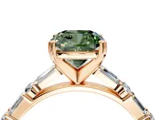 Baguette Engagement Ring Setting for Fancy Green Cushion Cut Center with Alternating Bar-Set Band and Prong Head in Rose Gold