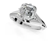 Solitaire Engagement Ring Setting for Asscher Cut Center with Milgrain Cathedral Band and Prong Head in Sterling Silver