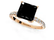 Solitaire Engagement Ring Setting for Fancy Black Princess Cut Center with Fine Pave Accents and Prong Head in Rose Gold