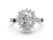 Starburst Halo Engagement Ring Setting for Pear-Shaped Center with Flat Cathedral Band and Prong Head in Platinum