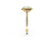 Halo Engagement Ring Setting for Fancy Yellow Radiant Cut Center with Pave Accents, Heart Basket and Prong Head in Yellow Gold