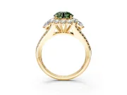 Halo Engagement Ring Setting for Fancy Green Round Cut Center with Two-Strand Split Shank and Prong Head in Yellow Gold