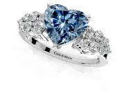 Cluster Engagement Ring Setting for Fancy Blue Heart-Shaped Center with 2-Row Shoulder Clusters and Prong Head in Platinum