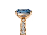 Solitaire Engagement Ring Setting for Fancy Blue Emerald Cut Center with Milgrain-Edged Pave Band and Prong Head in Rose Gold