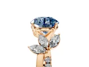 Floral Engagement Ring Setting for Fancy Blue Round Cut Center with Trailing Marquise Accents and Prong Head in Rose Gold