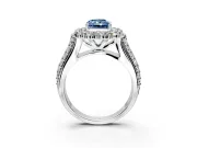 Large Accent Halo Engagement Ring Setting for Fancy Blue Radiant Cut Center with Pave Split Shank and Prong Head in Sterling Silver