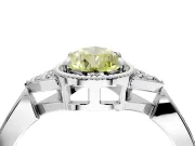 Cluster Engagement Ring Setting for Fancy Yellow Pear-Shaped Center with Milgrain Shoulder Clusters and Prong Head in Platinum