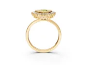 Halo Engagement Ring Setting for Fancy Yellow Pear-Shaped Center with Milgrain Bezel Rim, Plain Band and Prong Head in Yellow Gold