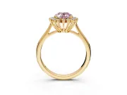 Starburst Halo Engagement Ring Setting for Fancy Pink Oval Center with Thin Round-Wire Band and Prong Head in Yellow Gold