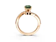 Solitaire Engagement Ring Setting for Fancy Green Radiant Cut Center with Pave Bypass Swirl Band and Prong Head in Rose Gold