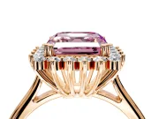 Starburst Halo Engagement Ring Setting for Fancy Pink Asscher Cut Center with Thin Round-Wire Band and Prong Head in Rose Gold