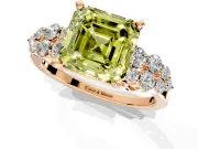Cluster Engagement Ring Setting for Fancy Yellow Asscher Cut Center with 2-Row Shoulder Clusters and Prong Head in Rose Gold