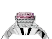 Halo Engagement Ring Setting for Fancy Pink Princess Cut Center with Pave Infinity Twist Band and Prong Head in White Gold