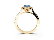 Floral Engagement Ring Setting for Fancy Blue Asscher Cut Center with Pave Band and Floral Prong Head in Yellow Gold