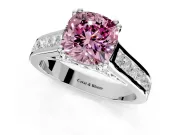 Solitaire Engagement Ring Setting for Fancy Pink Cushion Cut Center with Channel Band and Double Claw Prong Head in Platinum