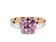 Solitaire Engagement Ring Setting for Fancy Pink Round Cut Center with Thin Rounded Plain Band and Prong Head in Rose Gold