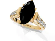 Solitaire Engagement Ring Setting for Fancy Black Marquise Center with Pave Cathedral Shoulders and Prong Head in Yellow Gold