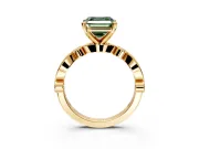 Solitaire Engagement Ring Setting for Fancy Green Asscher Cut Center with Milgrain Bezel Accents and Prong Head in Yellow Gold