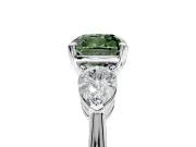 3 Stone Engagement Ring Setting for Fancy Green Cushion Cut Center with Large Pear-Shaped Accents and Prong Head in White Gold