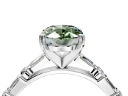 Baguette Engagement Ring Setting for Fancy Green Oval Center with Alternating Bar-Set Band and Prong Head in Sterling Silver