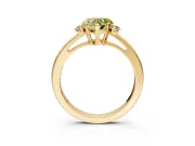 3 Stone Engagement Ring Setting for Fancy Yellow Heart-Shaped Center with Low-Set Round Cut Accents and Prong Head in Yellow Gold