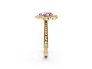 Milgrain Halo Engagement Ring Setting for Fancy Pink Heart-Shaped Center with Bezel Point Accents and Prong Head in Yellow Gold
