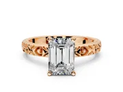 Solitaire Engagement Ring Setting for Emerald Cut Center with XO Engraved Band and Prong Head in Rose Gold