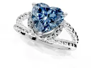 Halo Engagement Ring Setting for Fancy Blue Heart-Shaped Center with Rope Twist Split Shank and Prong Head in Platinum