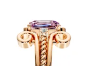 Solitaire Engagement Ring Setting for Fancy Pink Emerald Cut Center with Twisted Band and Scroll Prong Head in Rose Gold