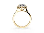 Halo Engagement Ring Setting for Princess Cut Center with Single-Row Pave, Open Basket and Prong Head in Yellow Gold